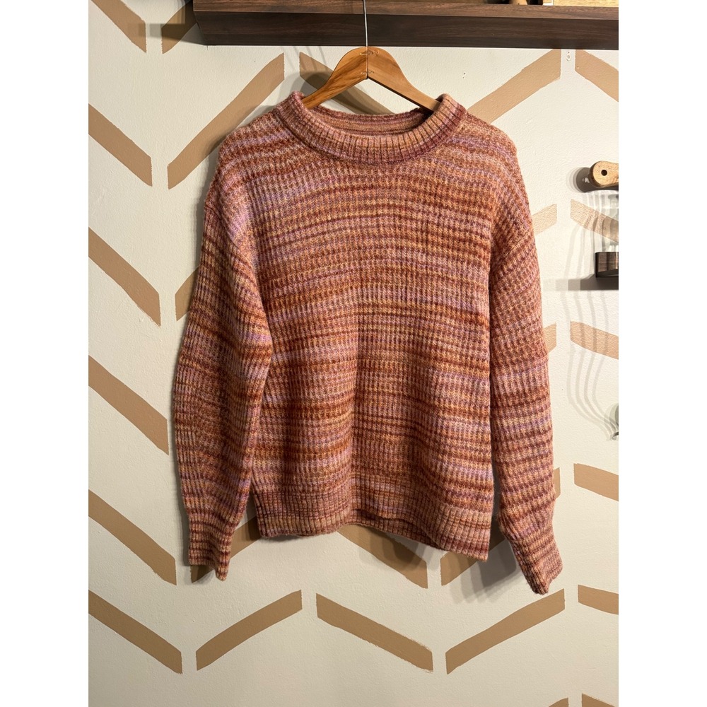 Everlane Alpaca Waffle Knit Sweater Womens‎ Small Orange Pink Space Dye Crewneck